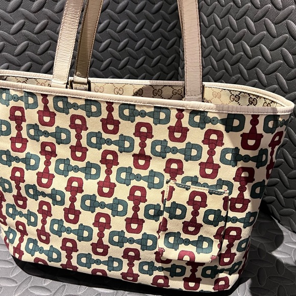 Auth GUCCI Sherry Tote Bag Beige Ivory GG Canvas Leather - Picture 5 of 16